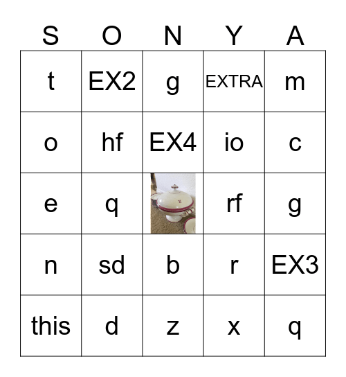 Sonya Bingo Card