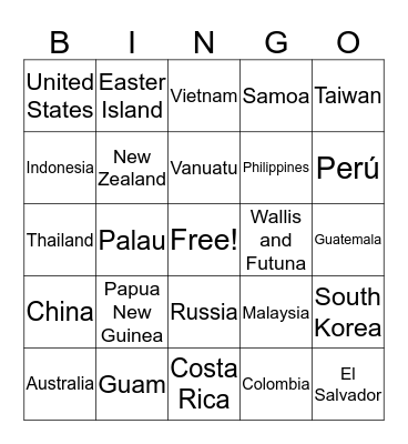 Pacific Rim Bingo Card