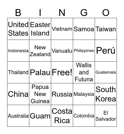 Pacific Rim Bingo Card
