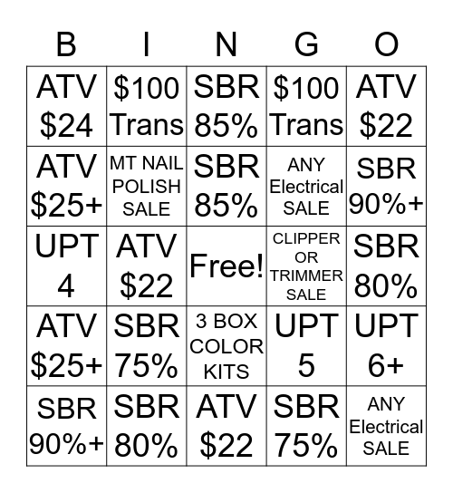 BEAUTY BINGO SAMPLE Bingo Card