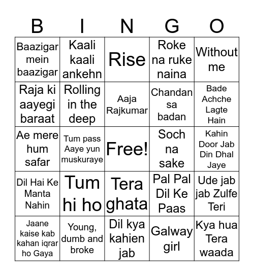 PJ Bingo Card