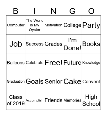 Sydney's Graduation Bingo Card
