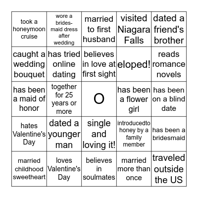 Bridal Shower Bingo Card