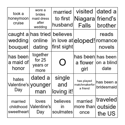 Bridal Shower Bingo Card