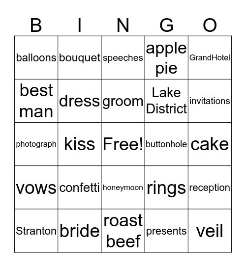 Golden Wedding Bingo Card