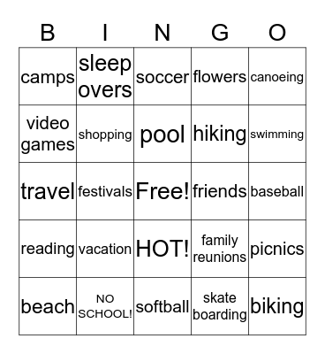 Summer - WPES Bingo Card