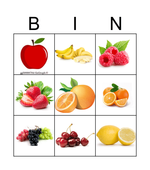 Fruits Bingo Card