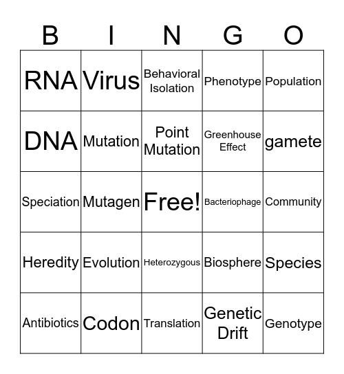 Finals Vocabulary Review Bingo Card