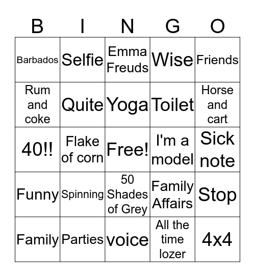 Naughty Forty Bingo Card