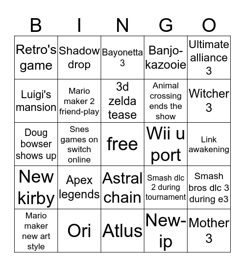 Nintendo  Bingo Card
