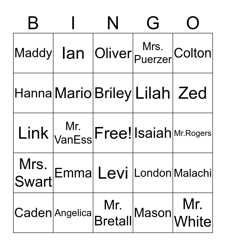 Class Bingo Card