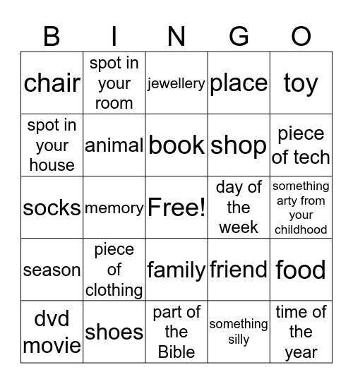 Your Treasures Bingo Card