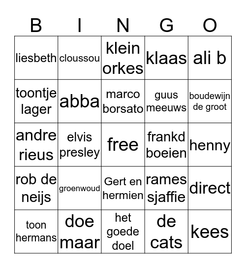 muziek bingo  Bingo Card