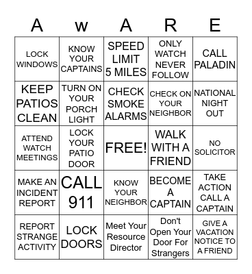 Safety BINGO Card