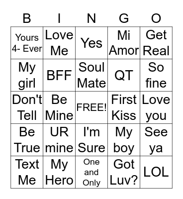 Conversation Heart Bingo Card