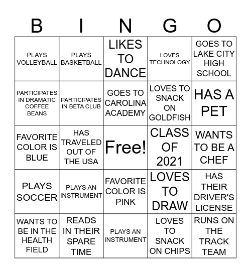 "Next Up" Summer Internship BINGO Card