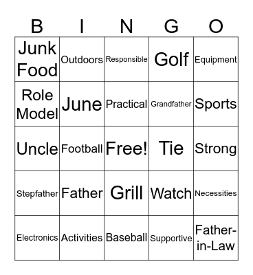 Father's Day Bingo Card