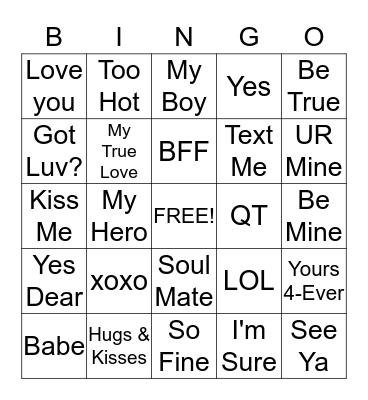 Conversation Heart Bingo Card