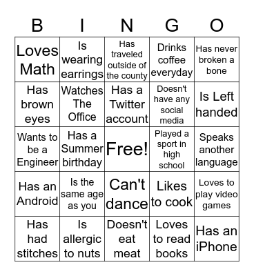Find Someone Who Bingo Card