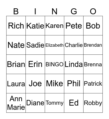 Johnson Family Bingo Card