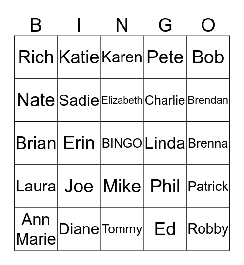 Johnson Family Bingo Card