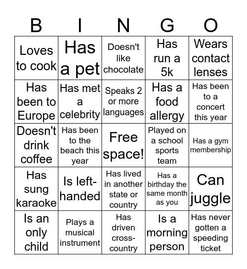 FPS Intern Welcome Lunch Bingo Card