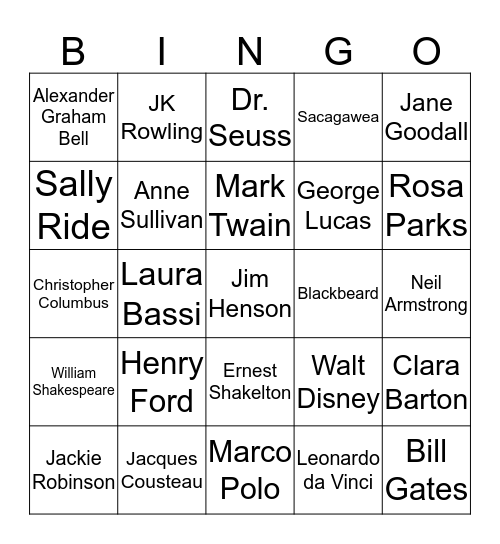 Wax Museum Bingo Card