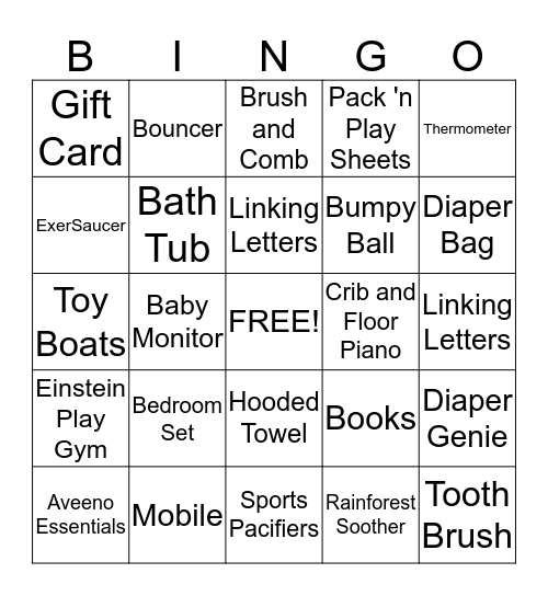 Stephanie's Baby Shower Bingo Card