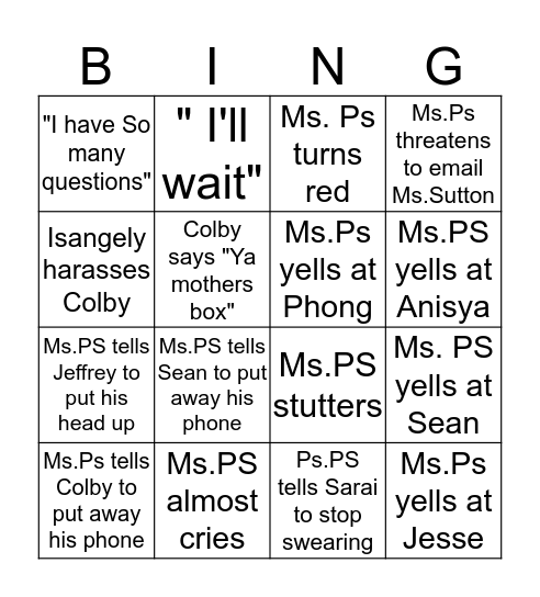 Physics Bingo Card