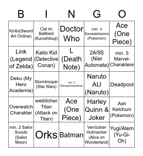 Dokomi Bingo Card
