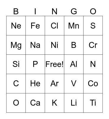 Periodic Table BINGO Card