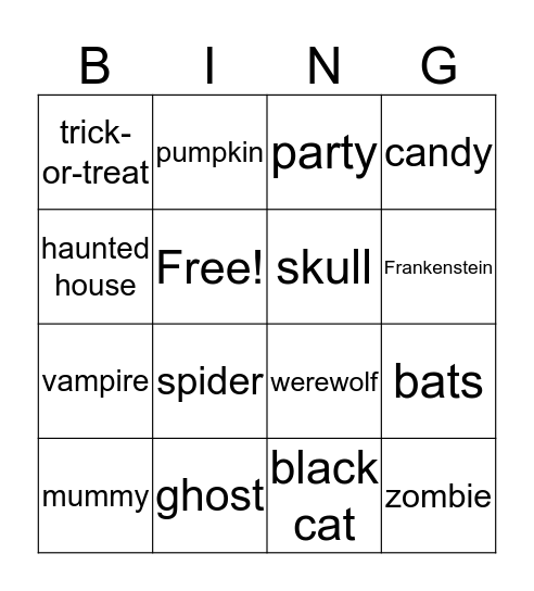 Halloween BINGO Card