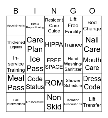 Nurse Aide Week 2019 Bingo Card