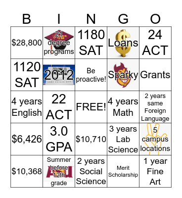 ASU Admissions Bingo Card