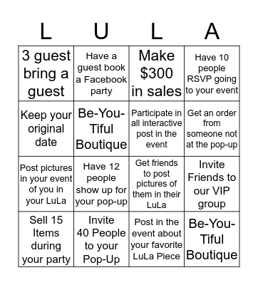 LuLaRoe Hostess Bingo Card