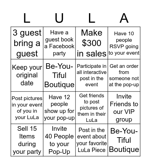 LuLaRoe Hostess Bingo Card