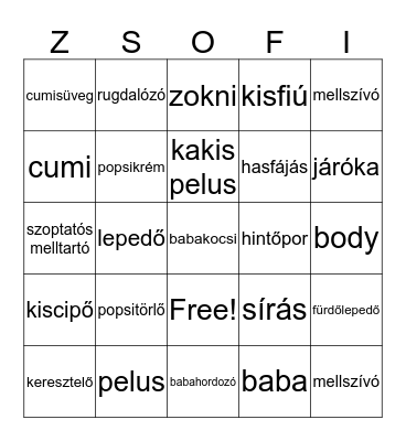 Zsófi Bingo Card