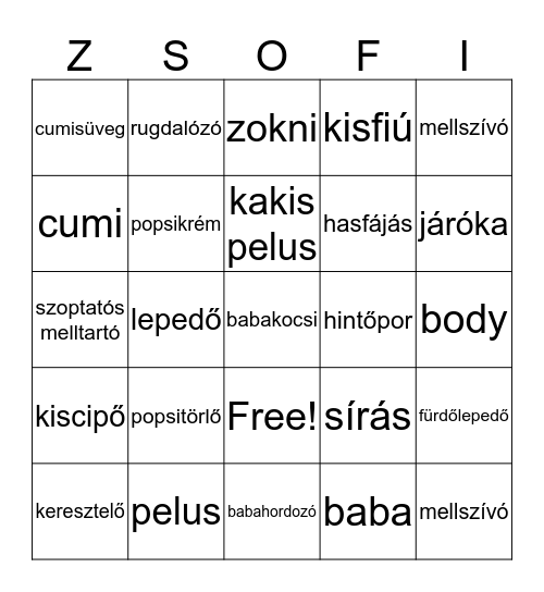 Zsófi Bingo Card