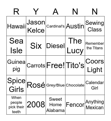 Ry's Bachelorette Bingo Card