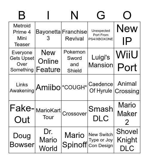 Nintendo E3 Bingo Card