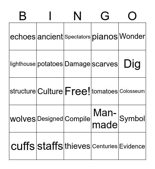 7 Wonders of the World Bingo Card