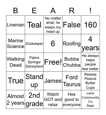 Barrett Bingo Card