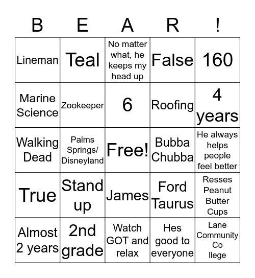 Barrett Bingo Card