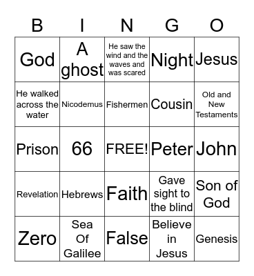 Bible stories Bingo Card