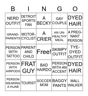 PEOPLE WATCHING BINGO (MALL EDITION) Bingo Card