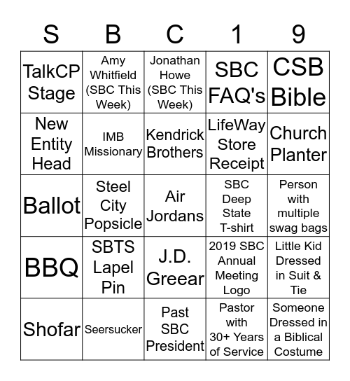 #SBC19 Bingo Card