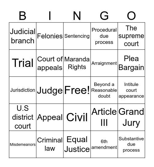 Judicial branch Bingo Card
