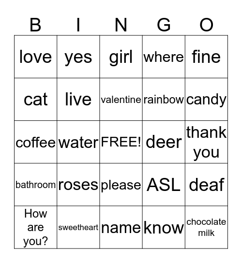 ASL Bingo Card