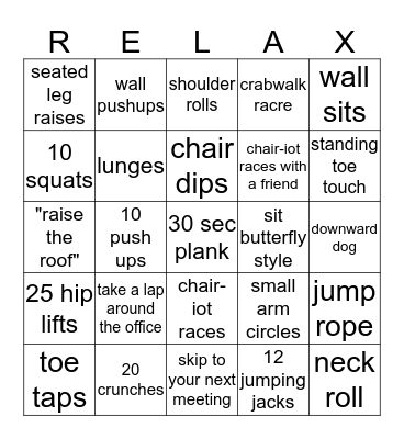 Community Health Bingo Card