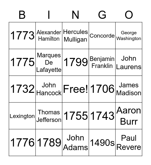 Hamilton R.&H. Bingo Card